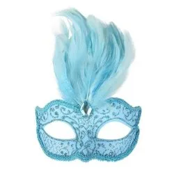 Tom Foolery Daniella Pale Blue Feathered Masquerade Mask