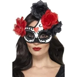 Day Of The Dead Crescent Eyemask, Black And Red