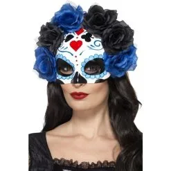 Day Of The Dead Eyemask, Blue, With Roses