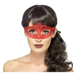 Embroidered Lace Filigree Eyemask Red