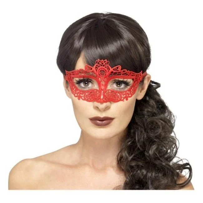 Embroidered Lace Filigree Eyemask Red 3 Embroidered Lace Filigree Eyemask Red