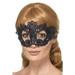 Embroidered Lace Filigree Floral Eyemask Black