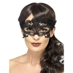 Embroidered Lace Filigree Heart Eyemask, Black