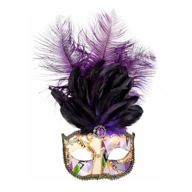 Tom Foolery Gold And Purple Masquerade Mask With Feathers 3 Tom Foolery Gold And Purple Masquerade Mask With Feathers