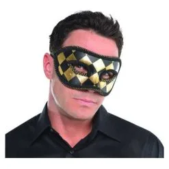 AMSCAN Harlequin Black And Gold Men's Mask