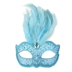 Tom Foolery Isabella Gold And Aqua Feather Eye Mask