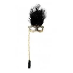 Tom Foolery Josephine Black W/ Stick & Feathers Eye Mask