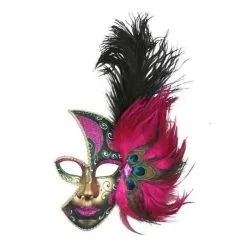 Tom Foolery Mardi Gras With Feathers Pink Mask