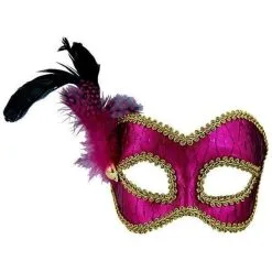 Masquerade Mask - Pink/Gold W/Feathers