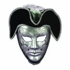 Morris Costumes Men's Silver & Black Venetian Mask