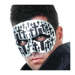Tom Foolery Mr X Mask Silver With Black Crosses Masquerade Mask