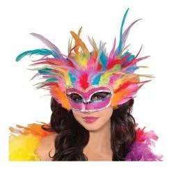 Balloon Agencies Pink Masquerade Eye Mask With Rainbow Feathers