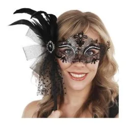 Tom Foolery Provence Metal With Feathers & Stick Black Eye Mask