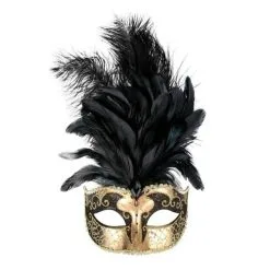 Tom Foolery Sienna Black & Gold With Feathers Eye Mask