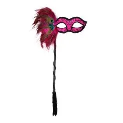 Tom Foolery Simona Hot Pink Eye Mask With Peacock Feathers On Stick