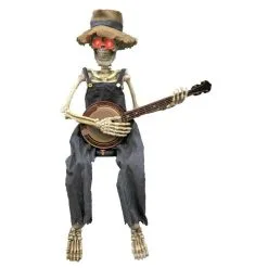 Morris Costumes Skeleton Playing Banjo Animated Halloween Decoration