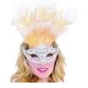 Balloon Agencies White & Gold Filigree Eye Mask With Feathers -All Props Sales white gold filigree eye mask with feathers 501914